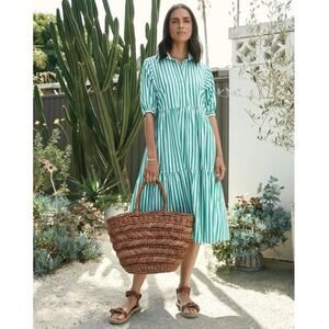 Maye Size S Marnie Shirtdress Midi Dress Apple Green White Stripe Tiered